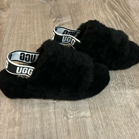 New without tags Ugg black fluff yeah shearling sling back slipper - Picture 9 of 13